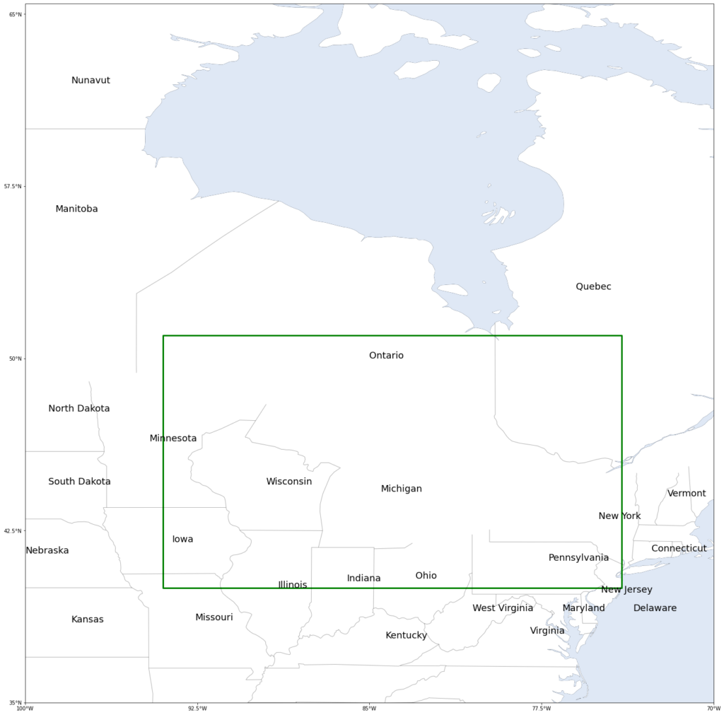 map of the region aroung the Great Lakes