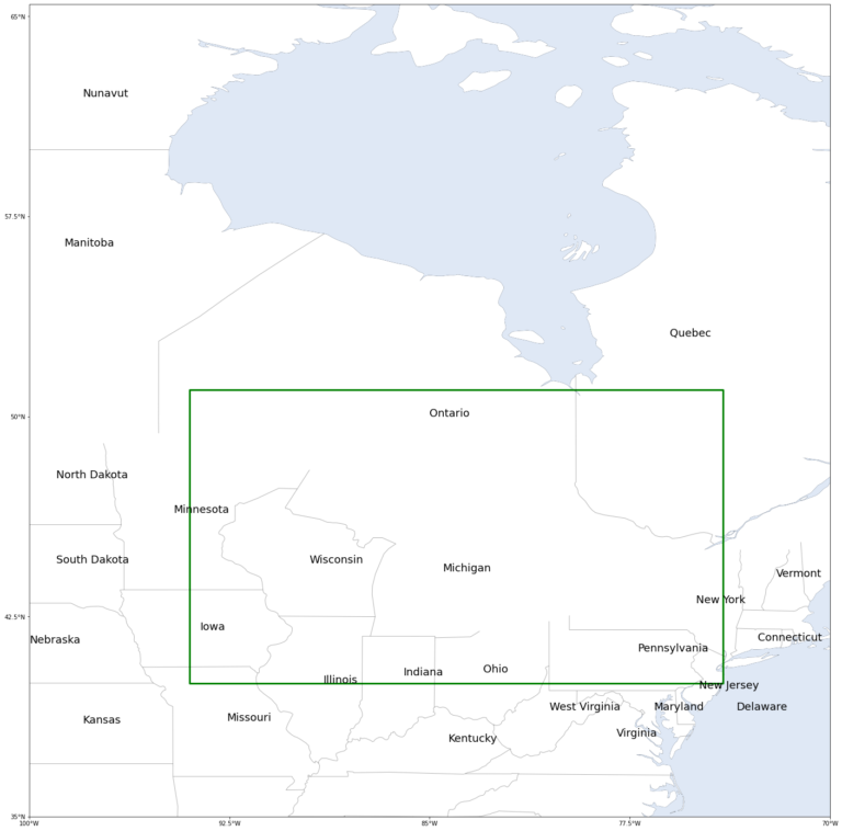 How to draw a rectangular area with cartopy in a map and how to mark 