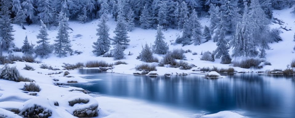 photograph of a frozen sparkling lake