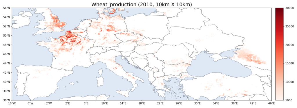 Wheat production map in EU