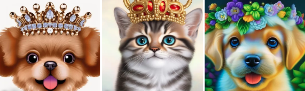 paintings of crown on head of a pet animal