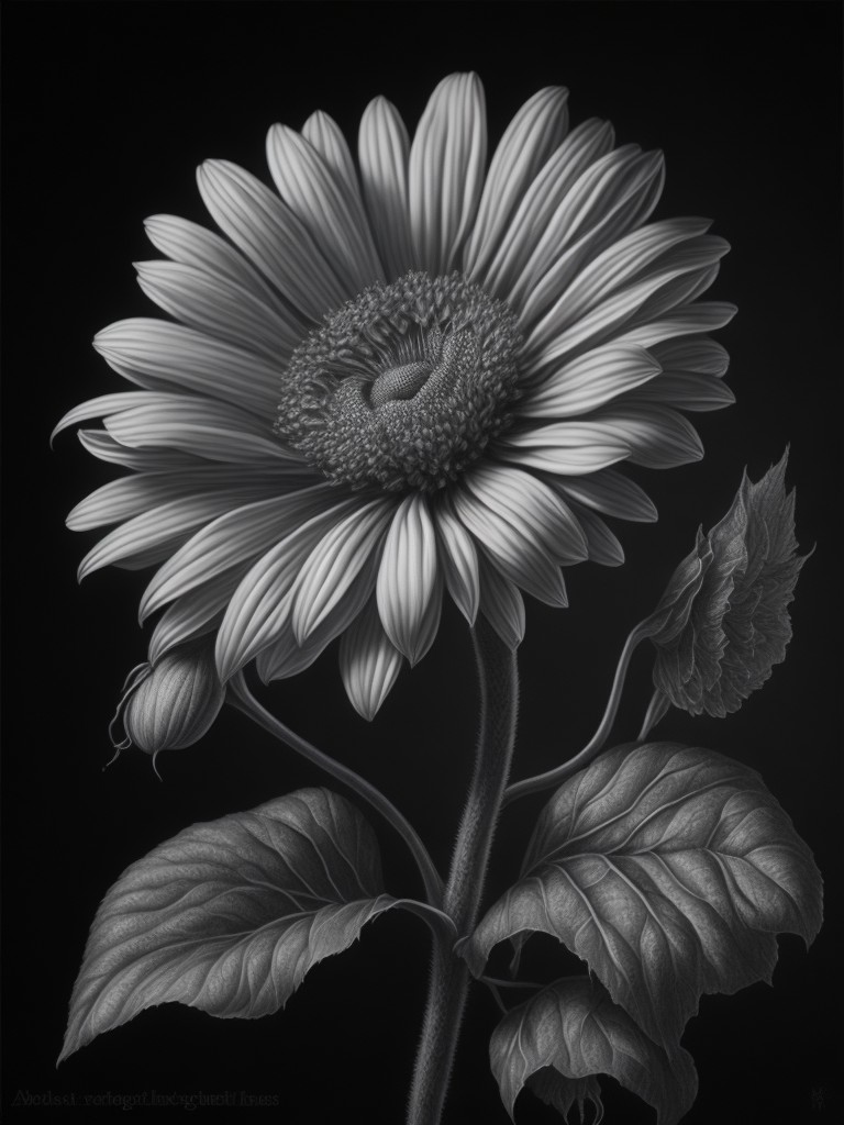 A realistic and detailed pencil drawing of a daisy flower with a hidden key on its stem and a lock on its petals that opens a secret passage; Adventure, Mystery; Pencil drawing, Photorealism; Pencil drawing, Shading technique; Bright, natural lighting; Gray and white tones with silver accents; realistic, mysterious; by Marcello Barenghi, Diego Fazio, and Paul Cadden; Unreal engine 5
