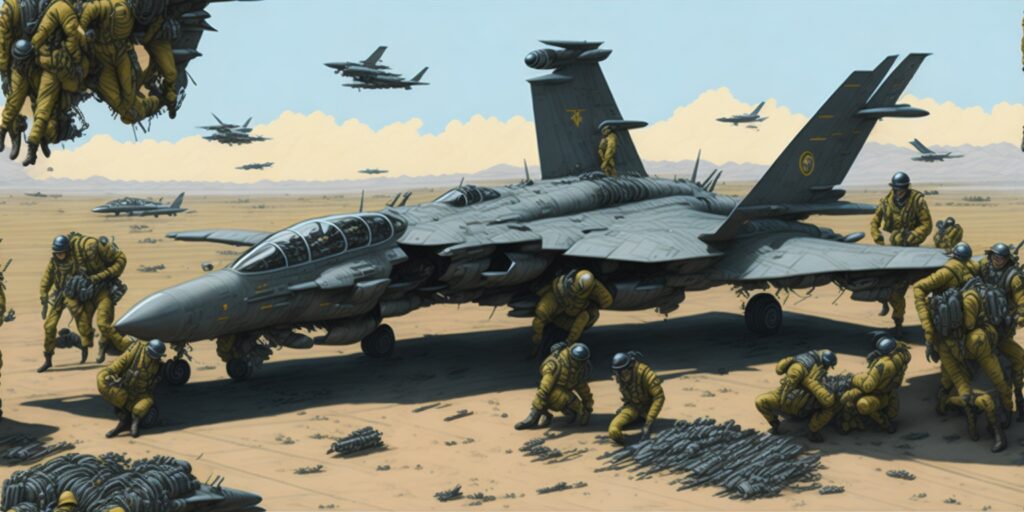 Military personnel work diligently to establish the necessary infrastructure to support the F-16 fighter jets. They prepare the air base for takeoff and landing operations, ensuring the safety and efficiency of operations. Additionally, surveillance planes are deployed to provide early warning of enemy fighters in the area, while ground maintenance crews stand ready to maintain and service the aircraft.