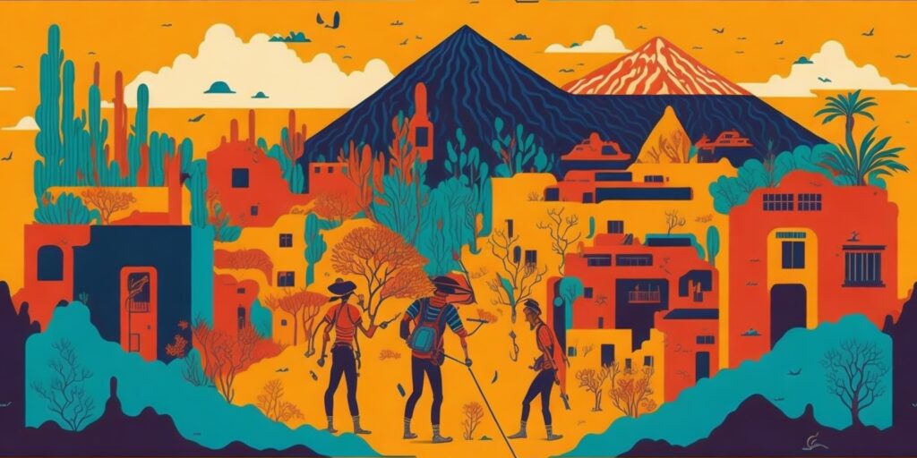 Residents in towns and villages near the volcano adapt to the continuous rumblings and ashfall as part of their daily lives. The scene depicts people going about their routines while wearing protective masks, cleaning ash from rooftops, and being mindful of potential hazards. It showcases the resilience and adaptability of the affected communities.